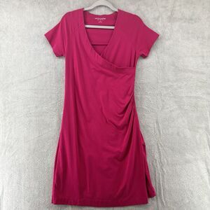 Soft Surroundings Jersey T-Shirt Dress M Fuchsia Surplice Neck Side Rushed Slit